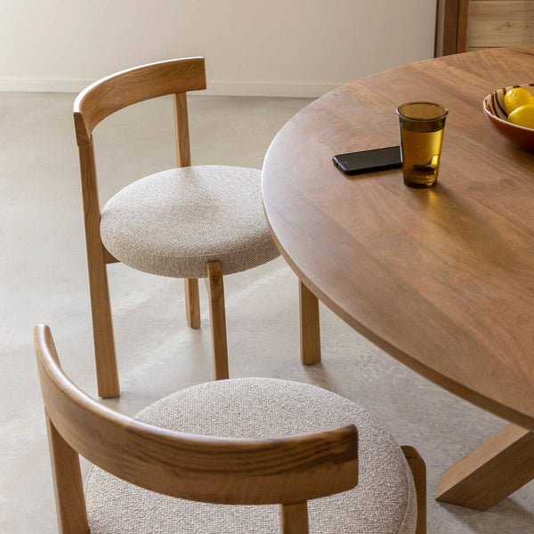 Aline elm wood and grey bouclé fabric chair (set of 2)