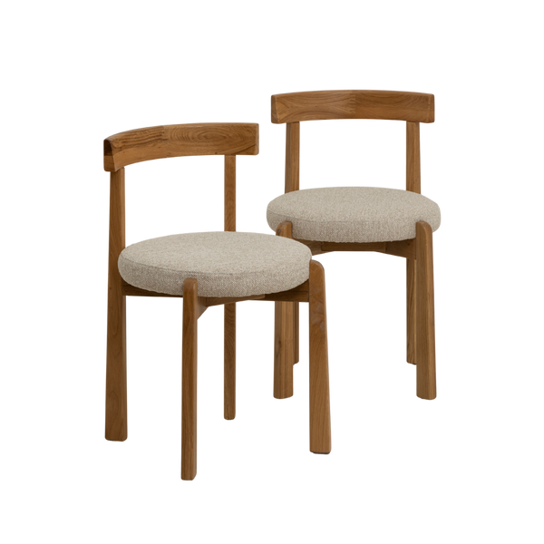 Aline elm wood and grey bouclé fabric chair (set of 2)