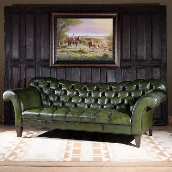 Barrel Leather Chesterfield Three Seater Sofa
