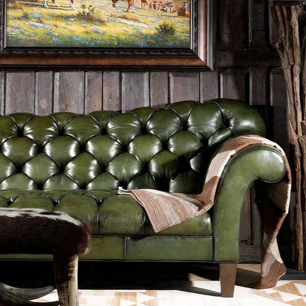 Barrel Leather Chesterfield Three Seater Sofa