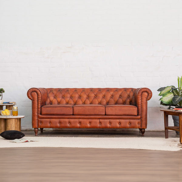 Jean Leather Chesterfield Three Seater Sofa