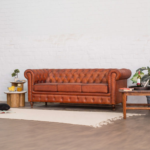 Jean Leather Chesterfield Three Seater Sofa