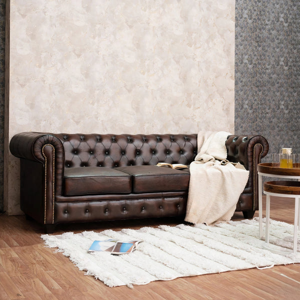 Adela Leather Chesterfield Three Seater Sofa