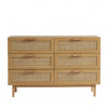 June - Commode 6 tiroirs en bois et cannage L130cm