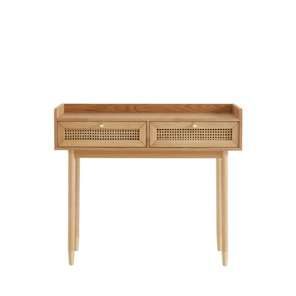 BOMBONG Console 2 tiroirs en bois et cannage L100cm