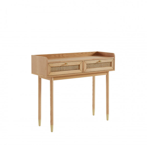BOMBONG Console 2 tiroirs en bois et cannage L100cm