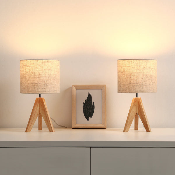 Fidel Solid Wood Tripod Table Lamp (Set of 2)