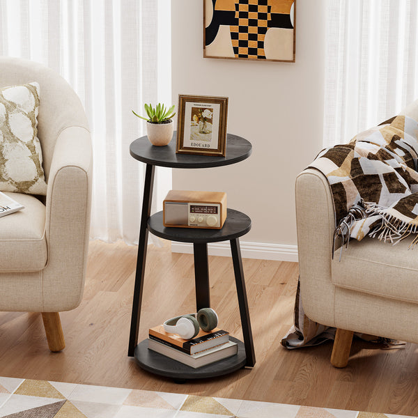 Vernestine Round End Table Side Table with 3-Tier Shelves