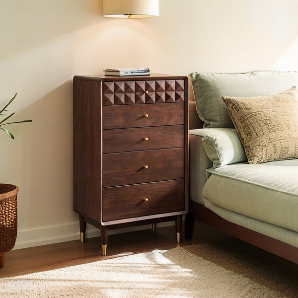 Simple Modern Brown Walnut Solid Wood Five-Drawer Chest