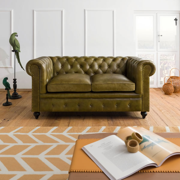 Joss Leather Chesterfield Two Seater Sofa