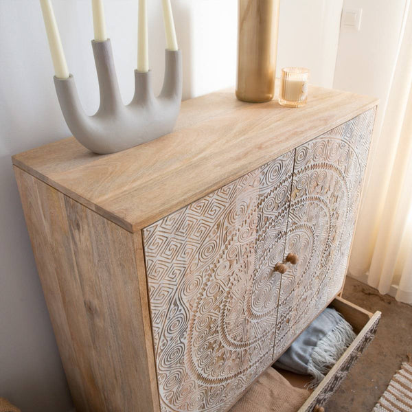Marc carved mango wood cabinet