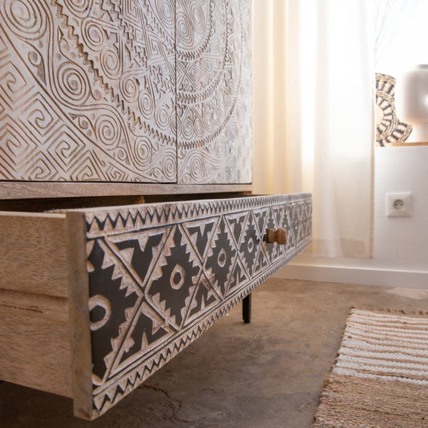 Marc carved mango wood cabinet