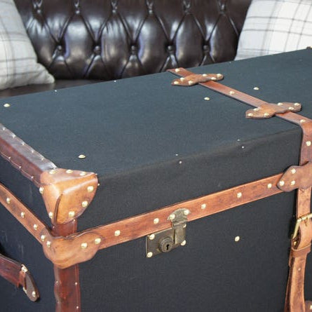 Black Millerain & Leather Console Trunk
