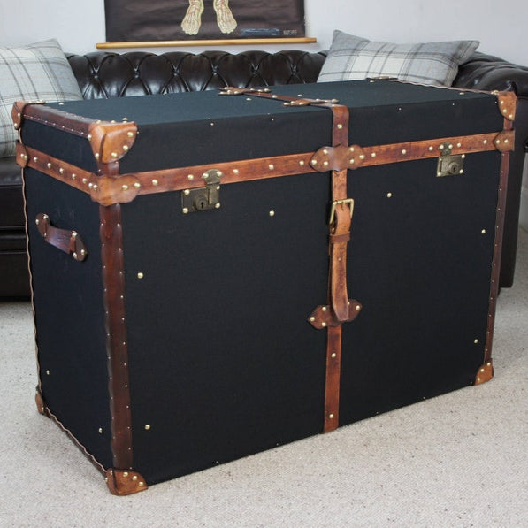Black Millerain & Leather Console Trunk