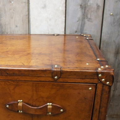 Luxury Tan Leather Tall Set of Drawers