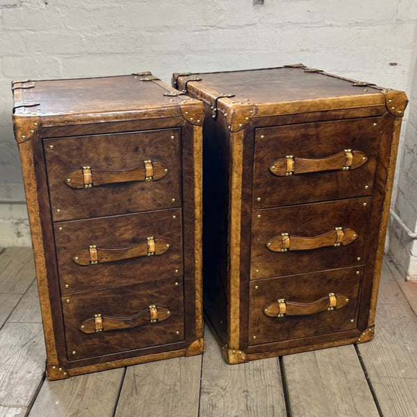 Luxury Leather Chestnut Brown Bedroom Nightstands