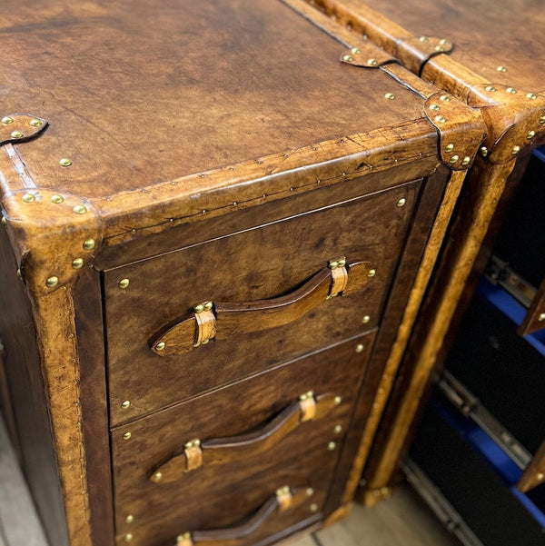 Luxury Leather Chestnut Brown Bedroom Nightstands