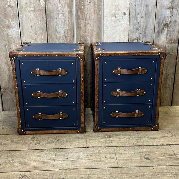 Luxury Pebble Blue Leather Nightstands