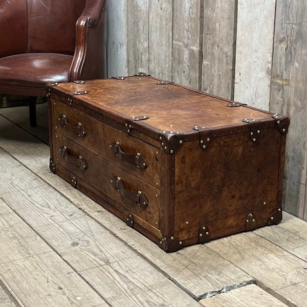 Leather Console 2 Draw English Handmade Coffee Table Room Decor Hand Dyed Bridle Leather Luxury Homes Inspired Travel