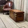 Luxury English Handmade Tan Leather Dark Trimmed Coffee Table Bed End Trunk Chest Home Living Interiors