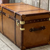 Luxury English Handmade Tan Leather Dark Trimmed Coffee Table Bed End Trunk Chest Home Living Interiors