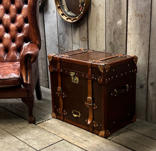Bespoke Antique Belted Leather Console Side Table