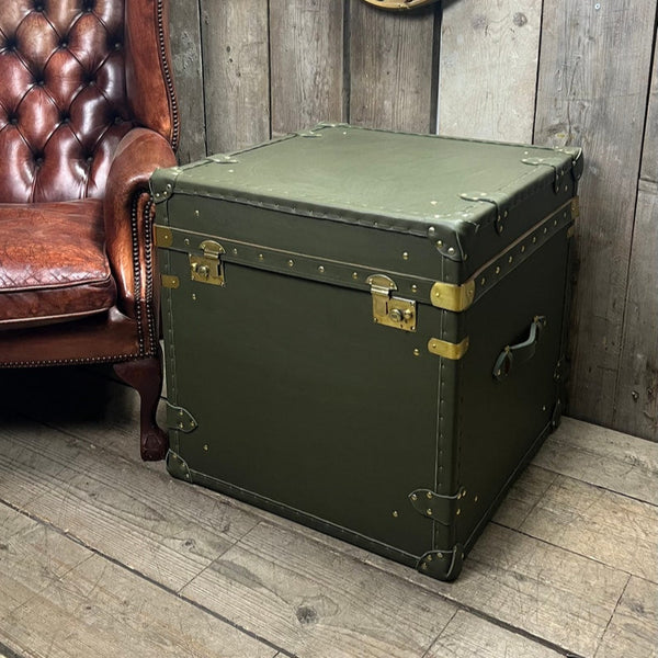 Olive Green Large Leather Console Trunk
