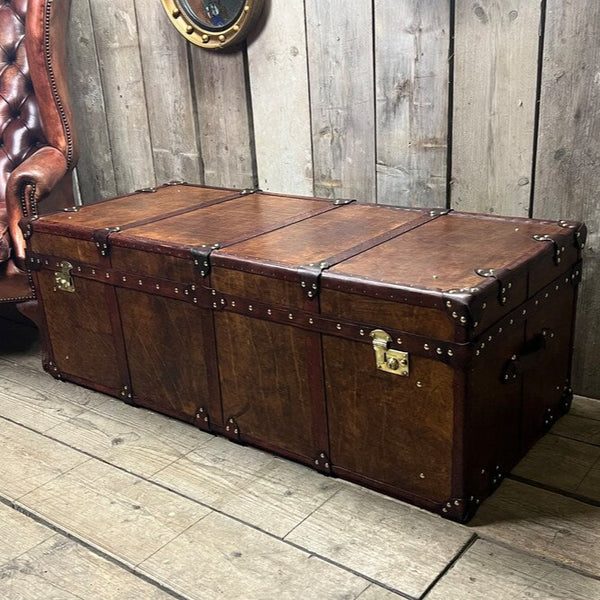 Large Bridle Leather Hand Dyed Coffee Chest, Room Decor