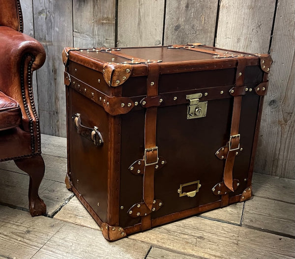 Bespoke Antique Belted Leather Console Side Table