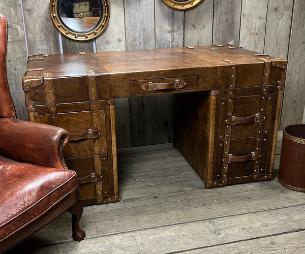 Luxury Hand Dyed Colonial Style Leather Office Desk