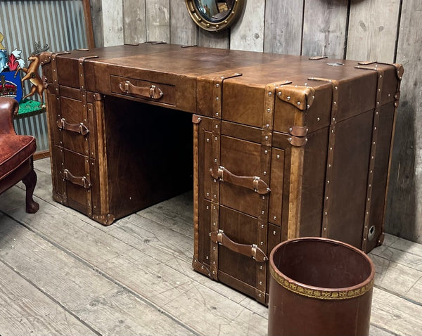 Luxury Hand Dyed Colonial Style Leather Office Desk
