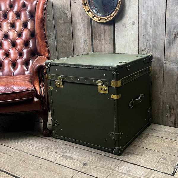 Olive Green Large Leather Console Trunk