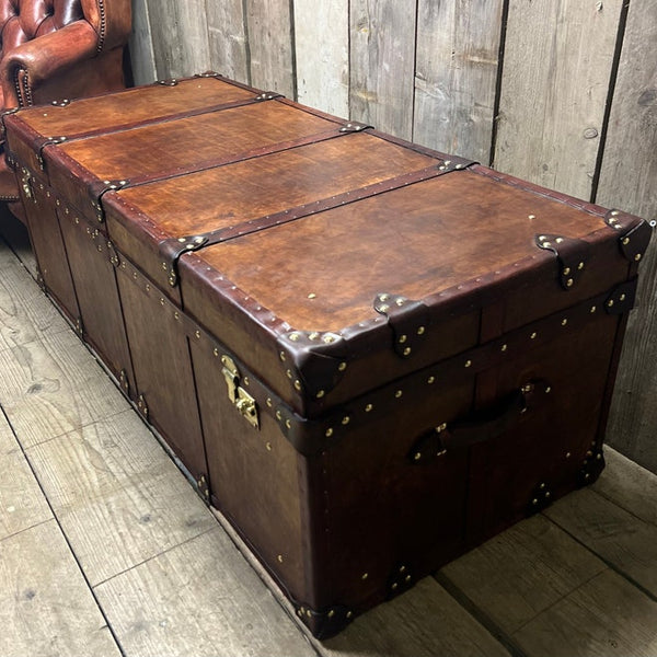 Large Bridle Leather Hand Dyed Coffee Chest, Room Decor