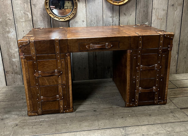 Luxury Hand Dyed Colonial Style Leather Office Desk
