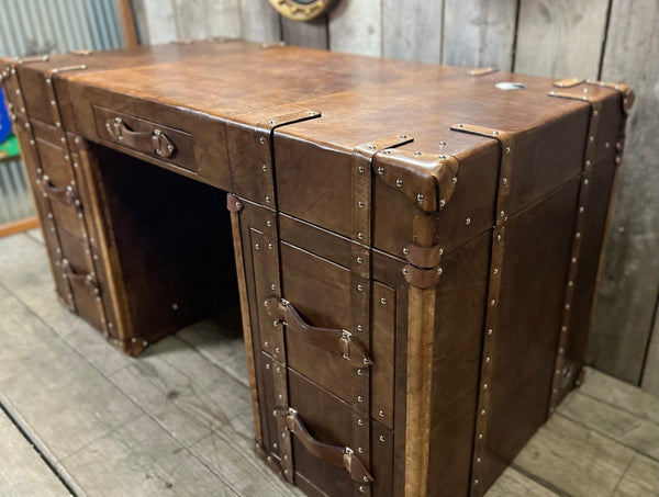 Luxury Hand Dyed Colonial Style Leather Office Desk