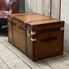 Luxury English Handmade Tan Leather Dark Trimmed Coffee Table Bed End Trunk Chest Home Living Interiors