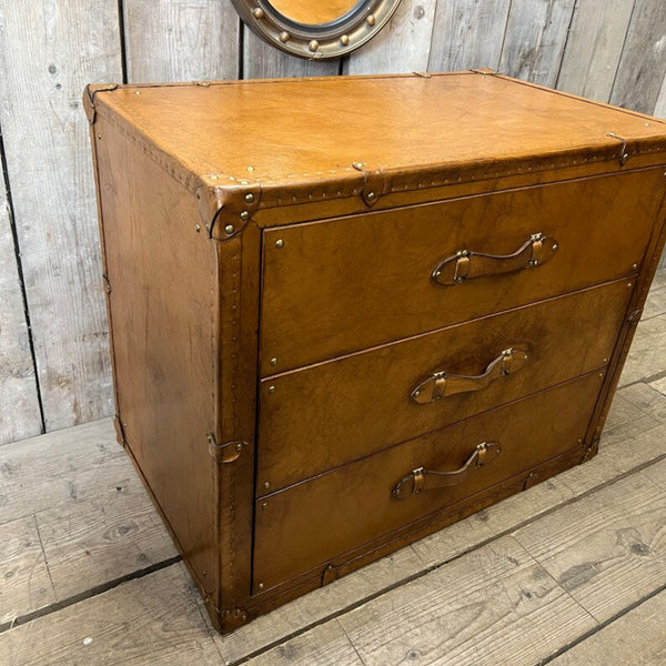 Triple Luxury Leather Drawer Tan Console
