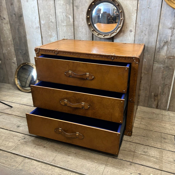 Triple Luxury Leather Drawer Tan Console