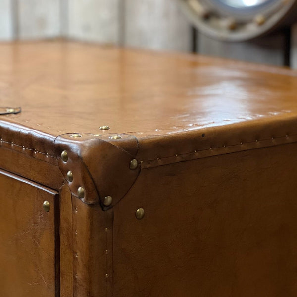 Triple Luxury Leather Drawer Tan Console