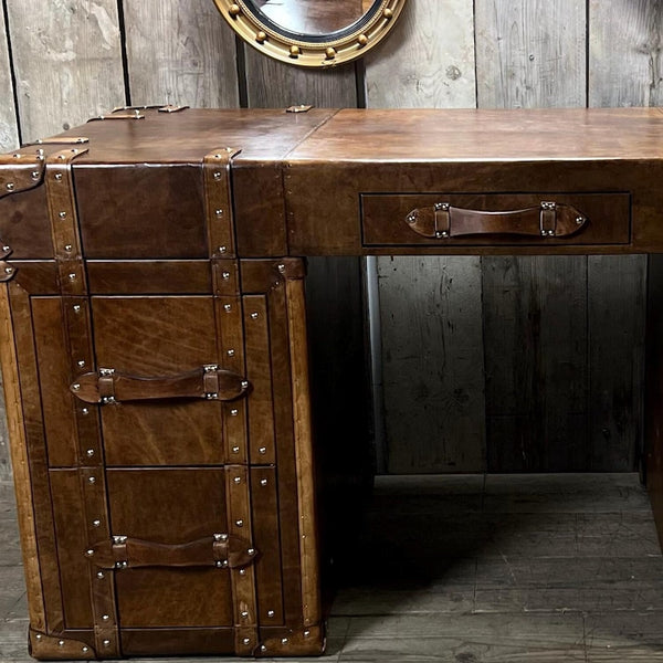 Luxury Hand Dyed Colonial Style Leather Office Desk