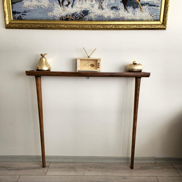 Narrow Wooden Console Table for Entryway | Customsize Console Table | Solid Beech Wood | Walnut Finish Furniture