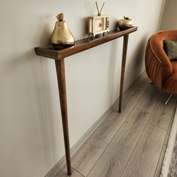 Narrow Wooden Console Table for Entryway | Customsize Console Table | Solid Beech Wood | Walnut Finish Furniture