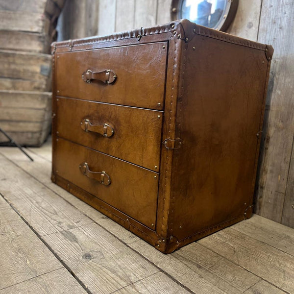 Triple Luxury Leather Drawer Tan Console