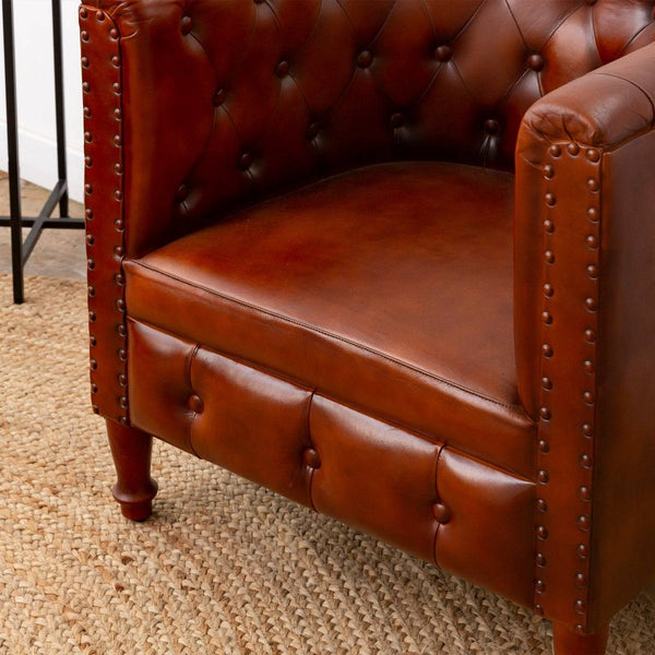 Esteban Brown Leather Chesterfield Armchair