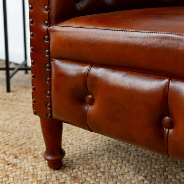 Esteban Brown Leather Chesterfield Armchair