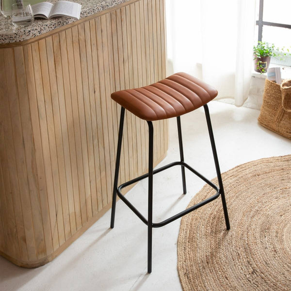 Alexandre brown leather and metal bar stool (set of 2)