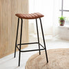 Alexandre brown leather and metal bar stool (set of 2)