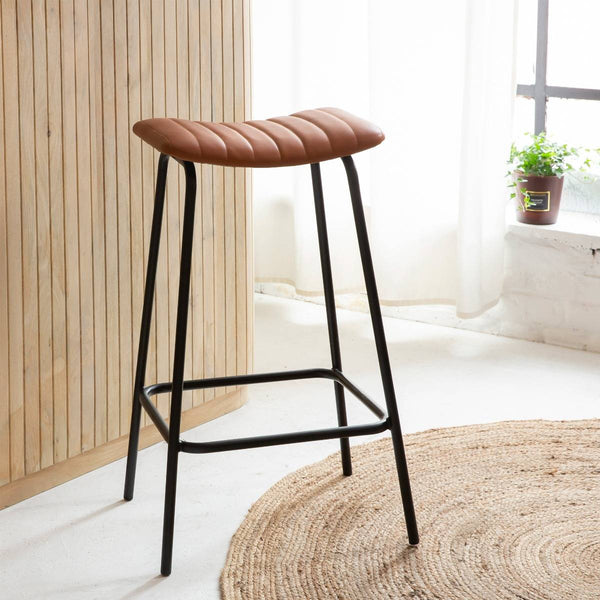 Alexandre brown leather and metal bar stool (set of 2)