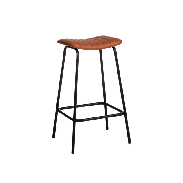 Alexandre brown leather and metal bar stool (set of 2)