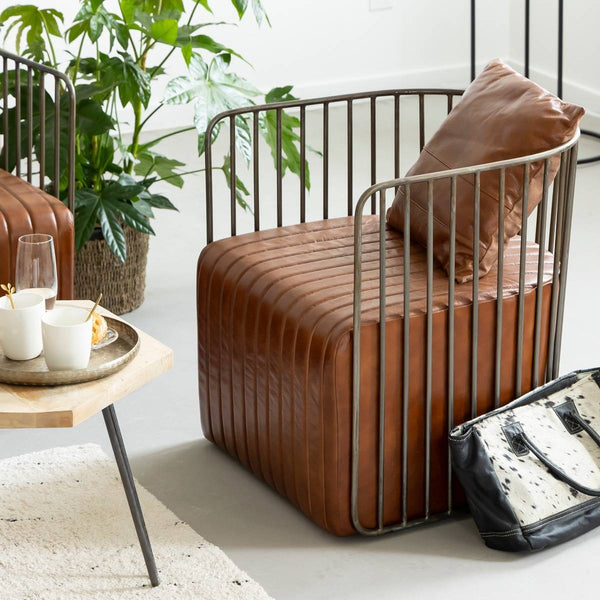 Fauteuil en cuir marron et métal Zora - Fauteuil - Assise - Produits